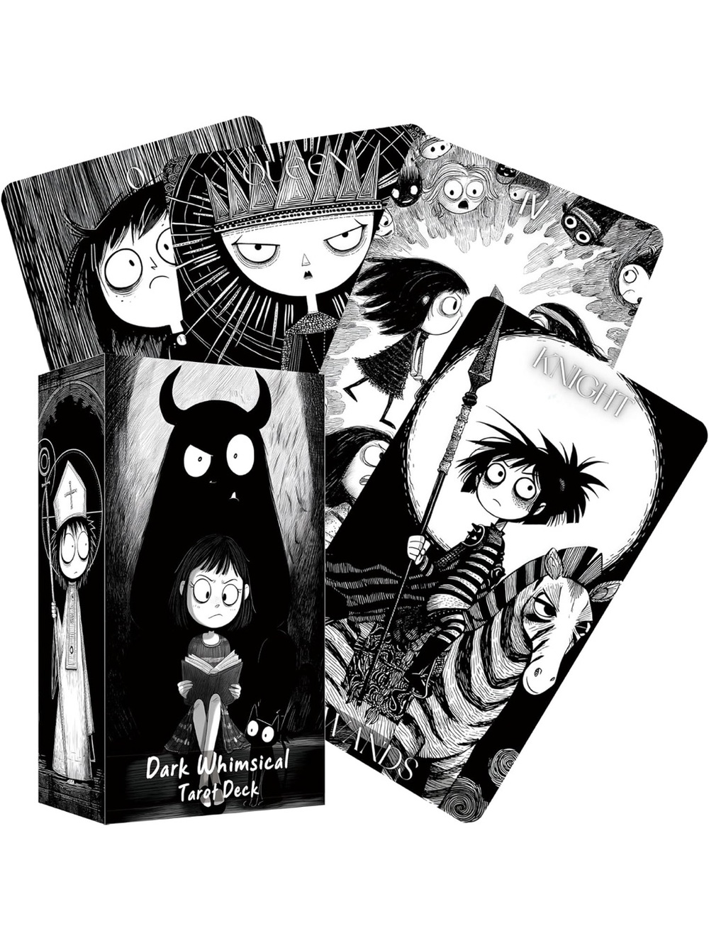 Dark Whimsical Tarot Deck - Black & White Art Tarot Cards